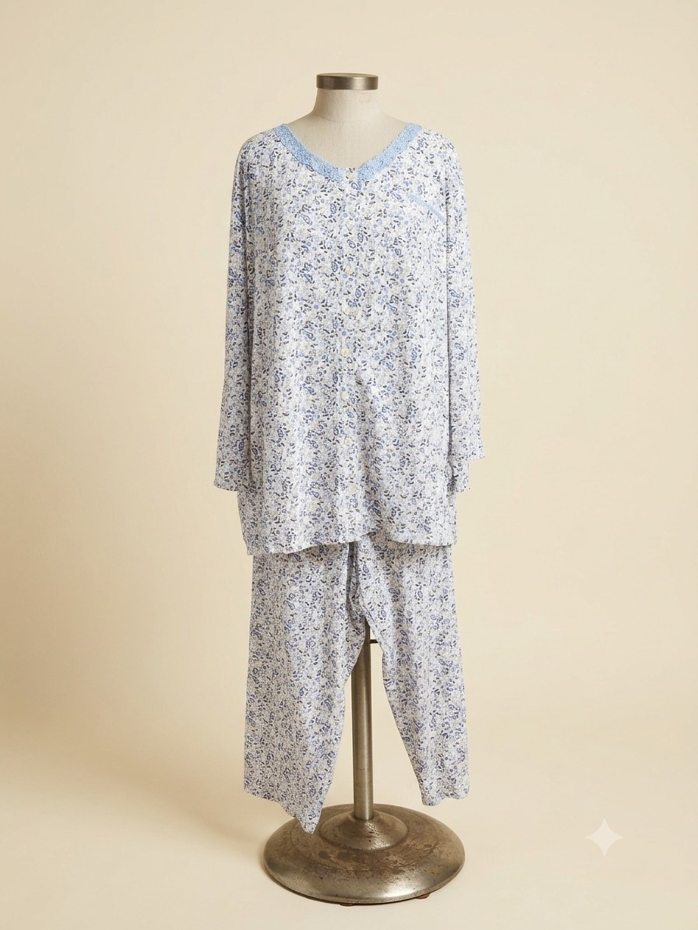 Celestial Dreams Plus Size Pajama Set - Light Blue And Lilac Floral on White